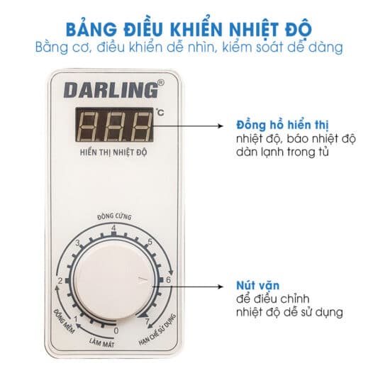 Bảng điều chỉnh nhiệt độ bằng nút vặn cơ kết hợp với đồng hồ điện tử hiển thị nhiệt độ bên trong tủ.