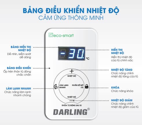 Tủ đông Darling DMF-2699WSI 230 lít Inverter 8 Bảng điều chỉnh nhiệt độ Eco Smart của tủ đông Darling