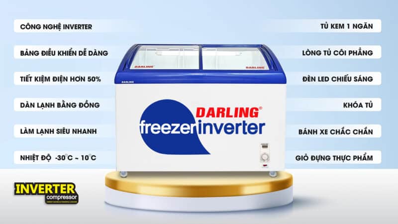 Các tính năng nổi bật của tủ đông Darling DMF-3079AEKI 300 lít inverter nắp kính lùa