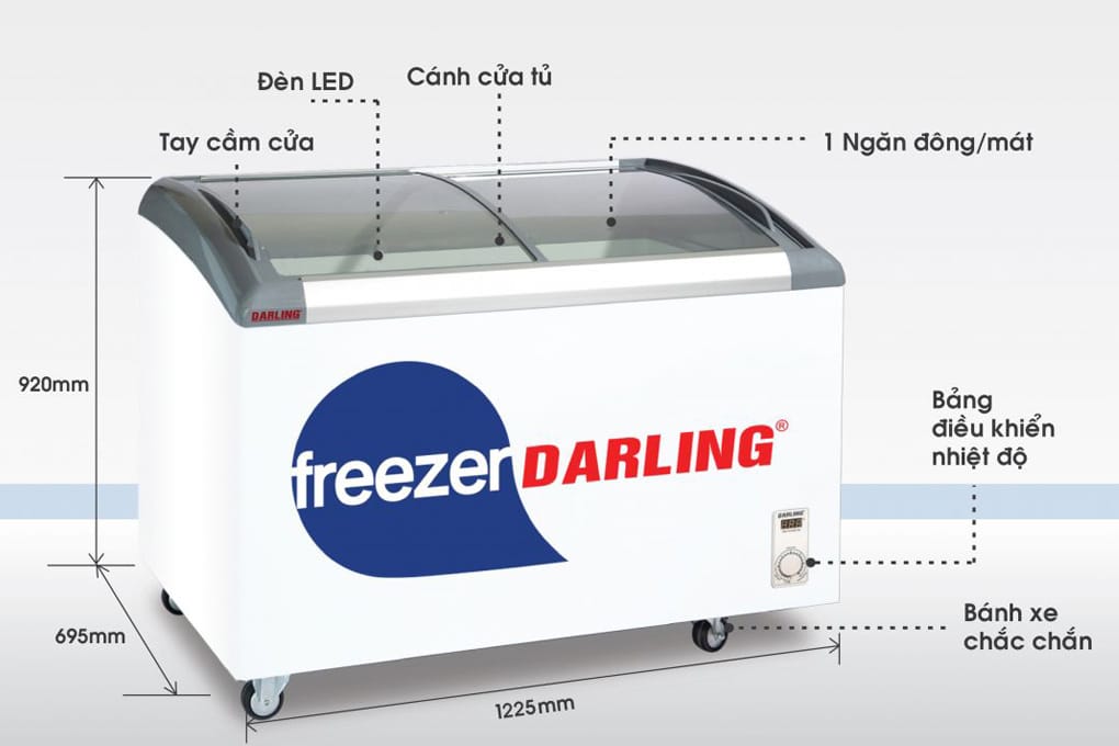 Mô tả chi tiết thông số kỹ thuật của tủ đông Darling DMF-5079AEK 350 lít nắp kính lùa