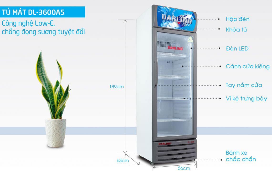 Chi tiết tính năng kỹ thuật của tủ mát Darling inverter DL-3600A5 360 lít inverter tiết kiệm điện