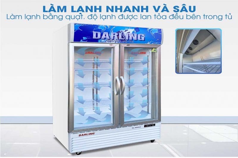 Hệ thống dàn lạnh của tủ mát Darling DL-12000A2 có dàn lạnh không đóng tuyết làm lạnh nhanh